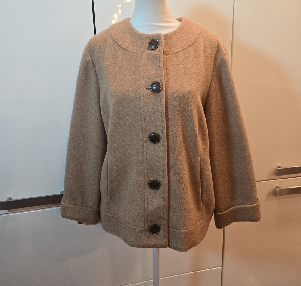 J. Mclauglin Womens Wool Cashmere Button Down Blazer Jacket Tan Brown Size 8